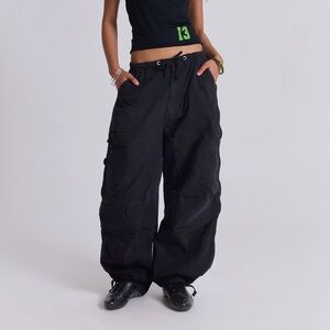 Jaded London Black Parachute Cargo Pants